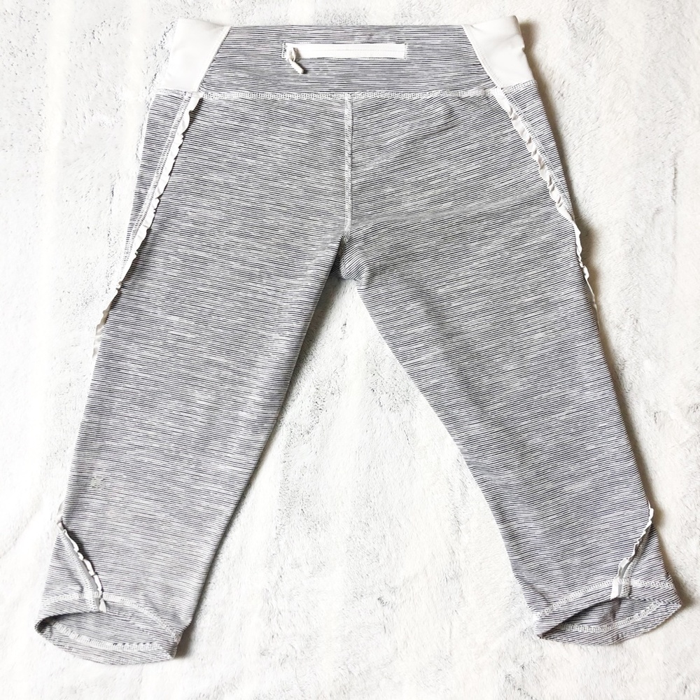 Lululemon Gray/White Striped Capris Ruffle Trim, 4